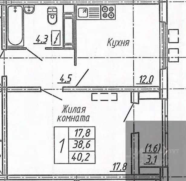 1-к кв. Воронежская область, Воронеж ул. Шишкова, 140Б/6 (40.4 м) - Фото 0