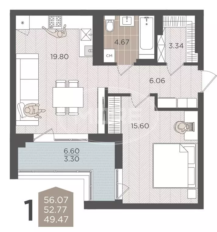 1-комнатная квартира: Калининград, Батальная улица, 65А (52.77 м) - Фото 0