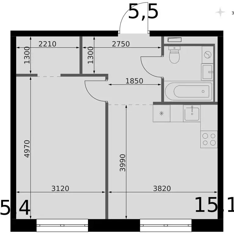 1-комнатная квартира: Казань, ЖК Фриссон (42.3 м) - Фото 2