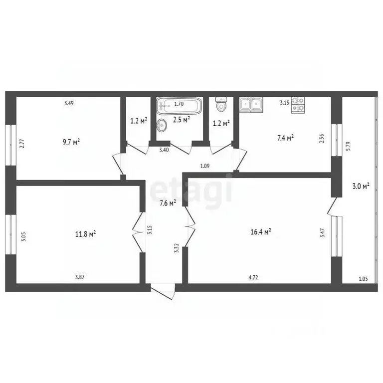 3-к кв. Башкортостан, Стерлитамак ул. Свердлова, 71 (57.8 м) - Фото 2