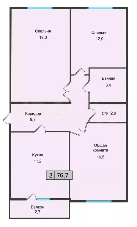 3-к. квартира, 76,7 м, 4/5 эт. - Фото 1