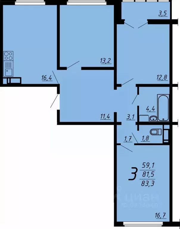 3-к кв. Воронежская область, Воронеж ул. Шишкова, 140Б/6 (83.3 м) - Фото 0