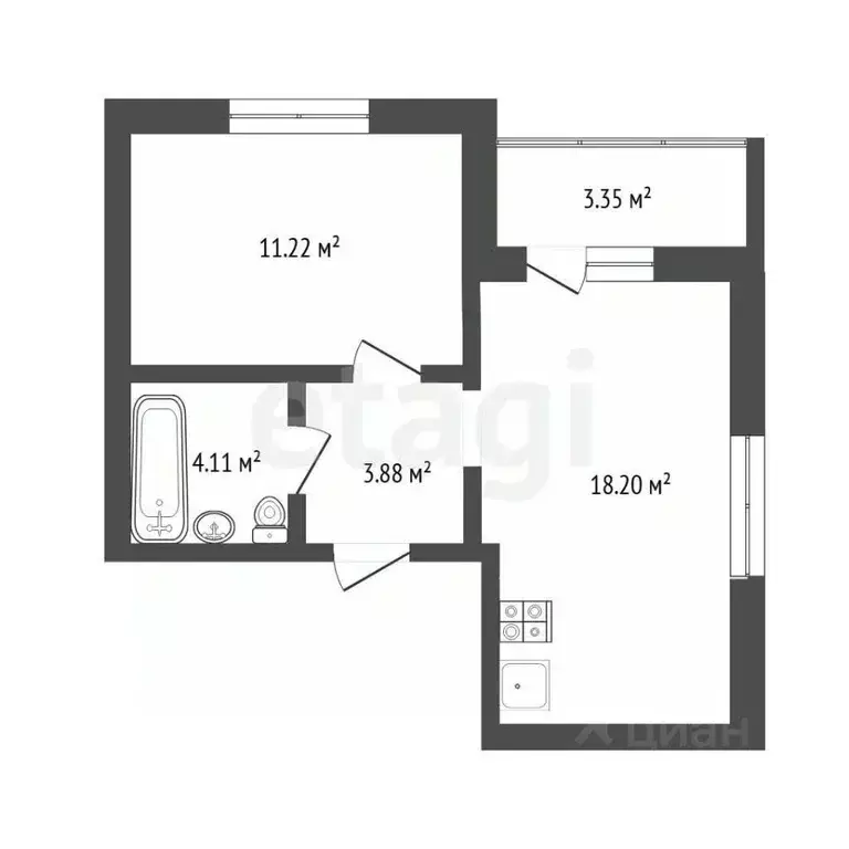1-к кв. Тюменская область, Тюмень ул. Станционная, 26Бк1 (37.1 м) - Фото 2