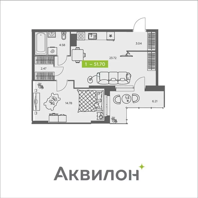 1-комнатная квартира: Архангельск, улица Валявкина (51.7 м) - Фото 0
