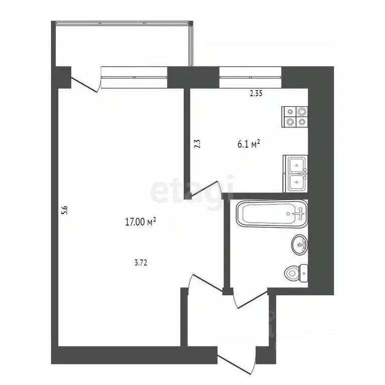 1-к кв. Белгородская область, Белгород ул. Чехова, 24 (28.7 м) - Фото 1