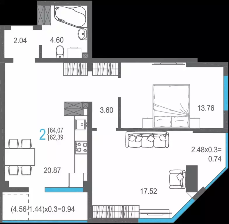 Продаётся 2-к квартира, 64.1 м - Фото 0