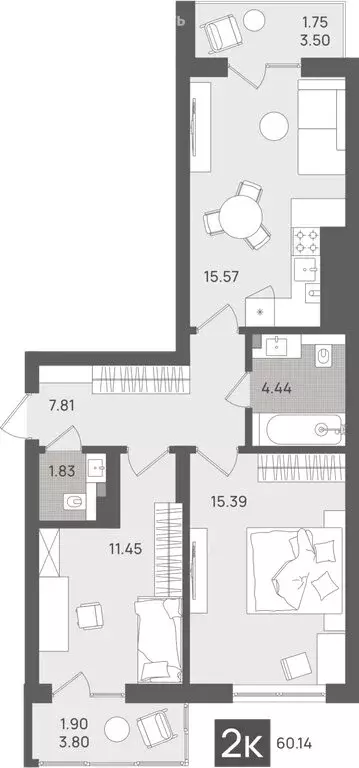 2-комнатная квартира: Светлогорск, Новая улица, 22к2 (60.14 м) - Фото 0