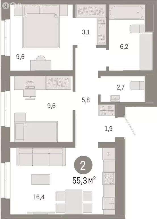 2-комнатная квартира: Екатеринбург, улица Советских Женщин (55.3 м) - Фото 1