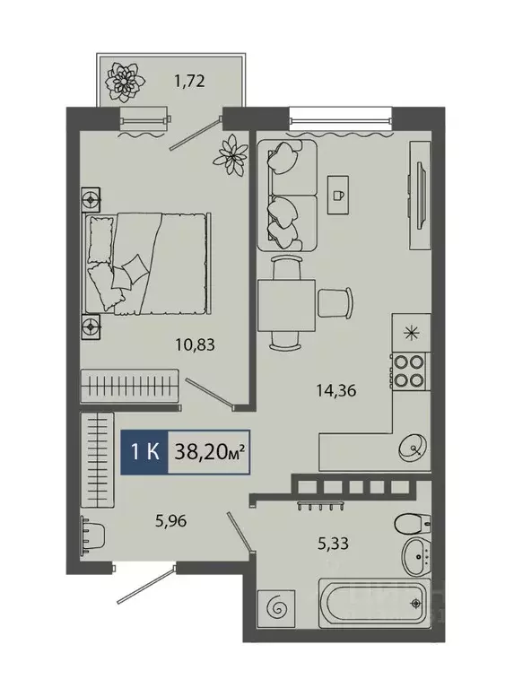 1-к кв. Тюменская область, Тюмень Мелиораторов мкр,  (38.2 м) - Фото 0