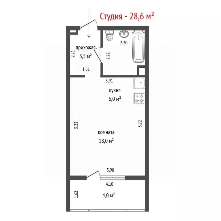 Студия Свердловская область, Екатеринбург ул. Счастливая, 4 (28.6 м) - Фото 2