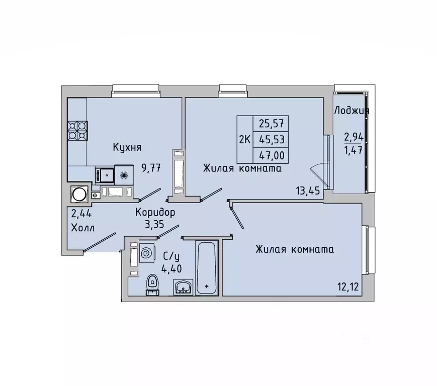 2-к кв. Ростовская область, Батайск  (47.0 м) - Фото 0