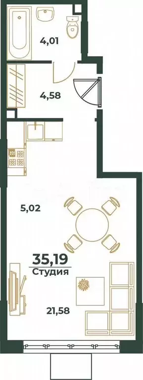 Квартира-студия, 35,2 м, 9/24 эт. - Фото 0