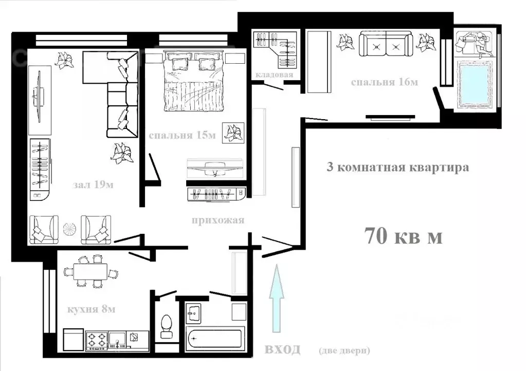 3-к кв. воронежская область, воронеж тепличная ул, 6г (70.0 м) - Фото 1