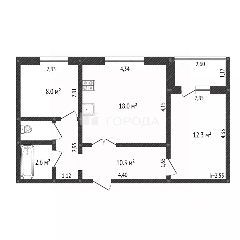 2-к кв. Кемеровская область, Новокузнецк просп. Мира, 32 (52.3 м) - Фото 2