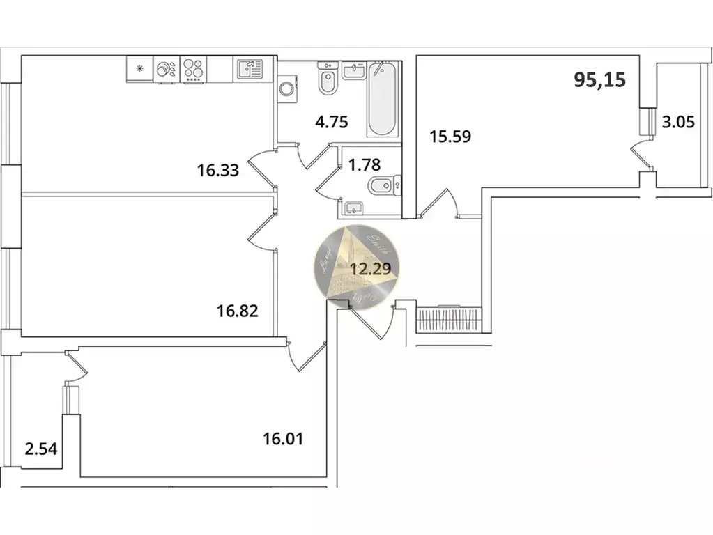 3-к кв. Санкт-Петербург Кубинская ул., 82к3с1 (95.15 м) - Фото 2
