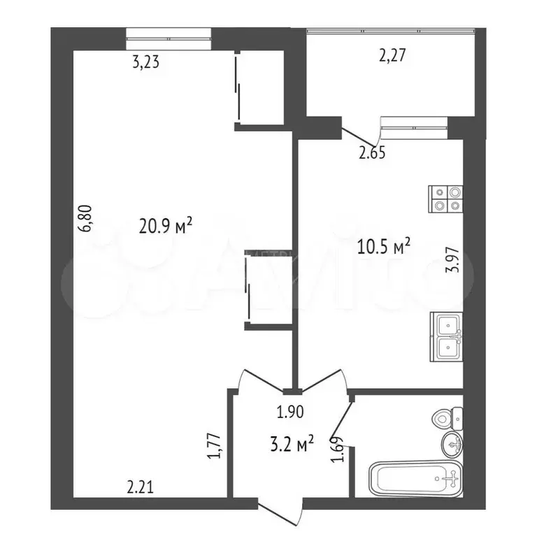 1-к. квартира, 36,8 м, 1/5 эт. - Фото 0