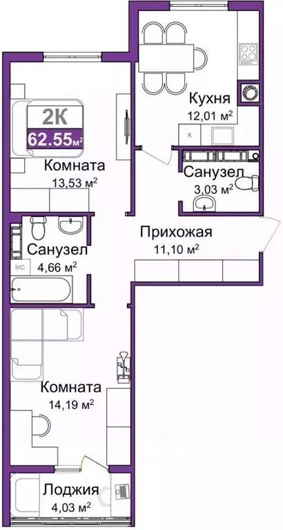 2-к кв. Крым, Симферополь ул. Батурина (60.54 м) - Фото 0