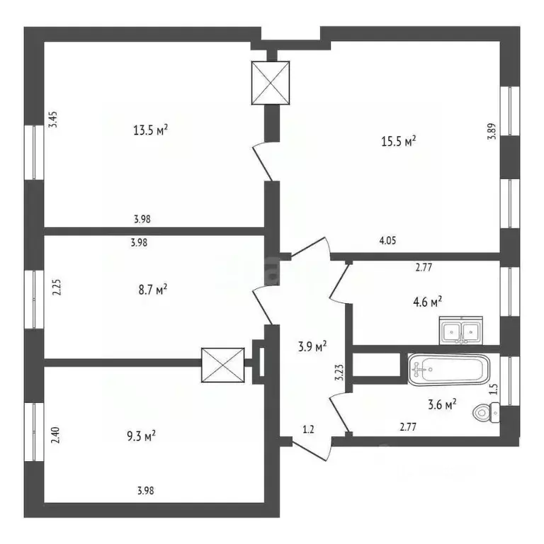 4-к кв. Калининградская область, Калининград ул. Баумана, 2 (60.0 м) - Фото 2