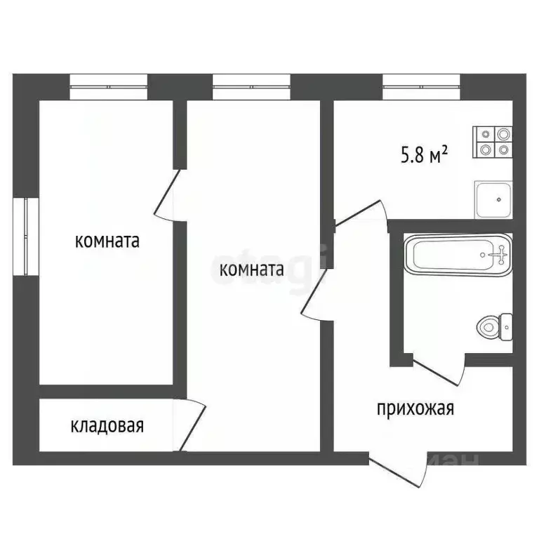 2-к кв. Татарстан, Лениногорск просп. Ленина, 25 (44.0 м) - Фото 1