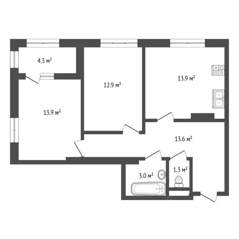 2-к кв. Тюменская область, Тюмень ул. Мельникайте, 36к1 (58.6 м) - Фото 2
