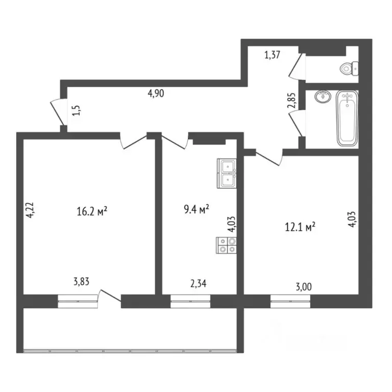 2-к кв. Тюменская область, Тюмень Локомотивная ул., 79к2 (52.8 м) - Фото 2