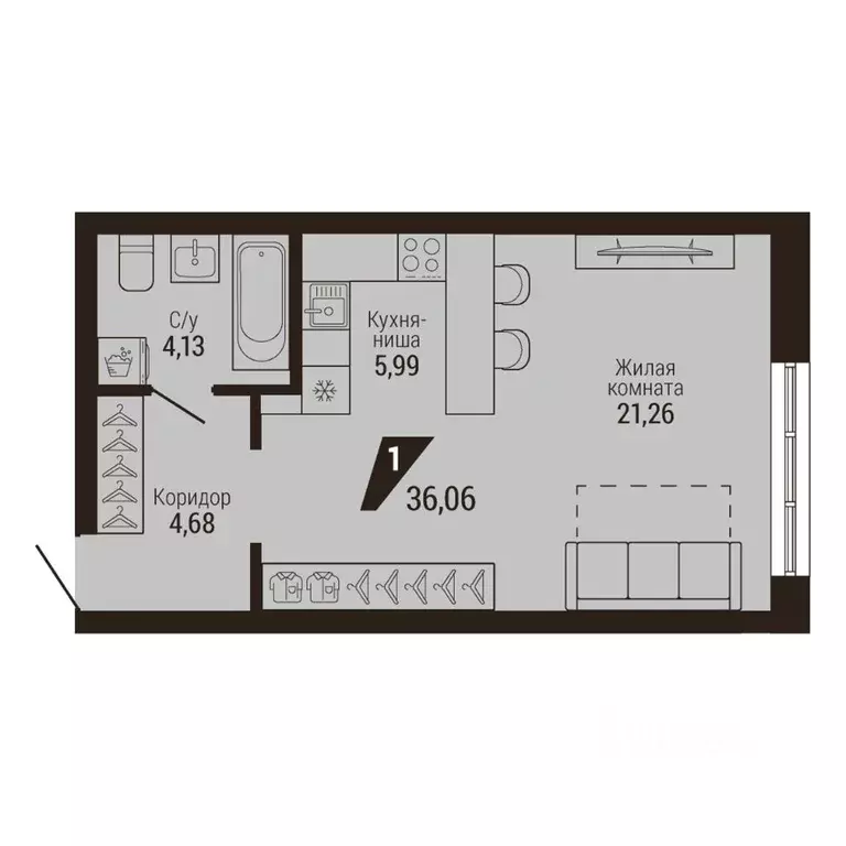 1-к кв. Свердловская область, Екатеринбург Центральный жилрайон, Дом 7 ... - Фото 2