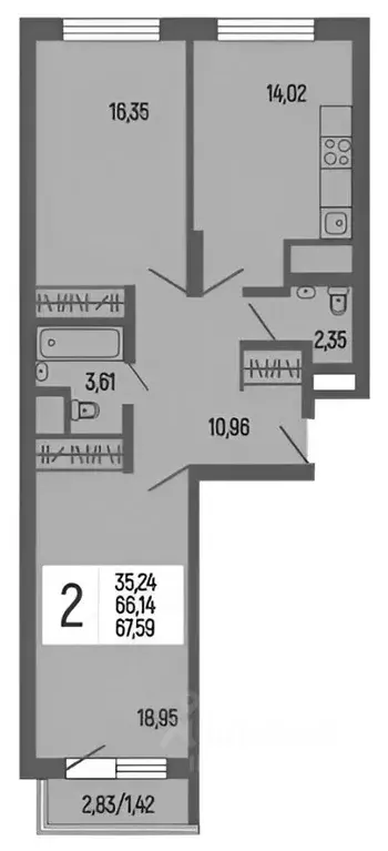 2-к кв. Москва Совхозная ул., 10Б (67.0 м) - Фото 2