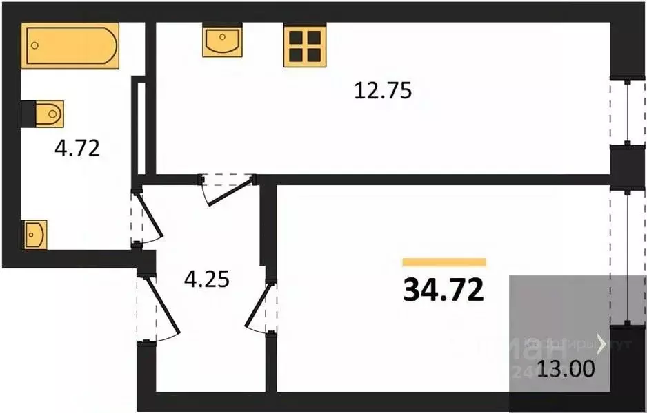 1-к кв. Воронежская область, с. Новая Усмань  (34.72 м) - Фото 1