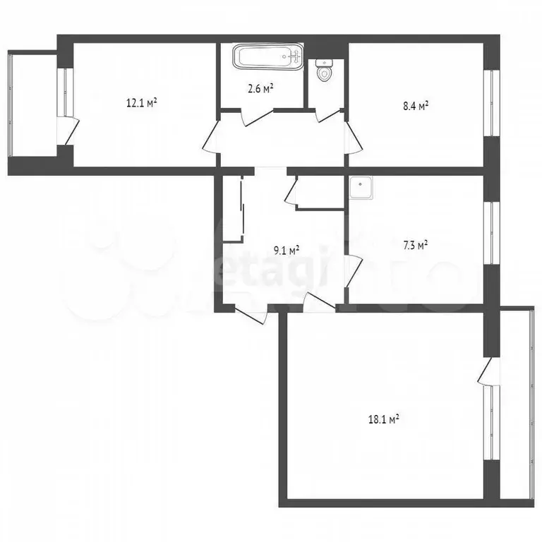 3-к. квартира, 63 м, 5/9 эт. - Фото 0