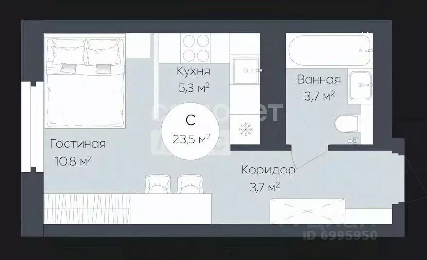 Студия Башкортостан, Уфа ул. Братьев Кадомцевых, 17 (23.5 м) - Фото 1