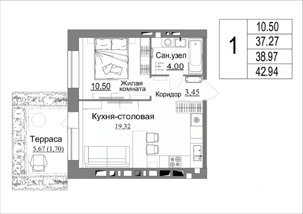 1-к кв. Калужская область, Калуга Жилыеы Острова кв-л,  (38.97 м) - Фото 0