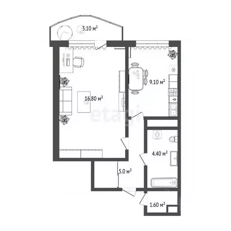 1-к кв. Тюменская область, Тюмень ул. Героев Космоса, 21 (34.8 м) - Фото 2