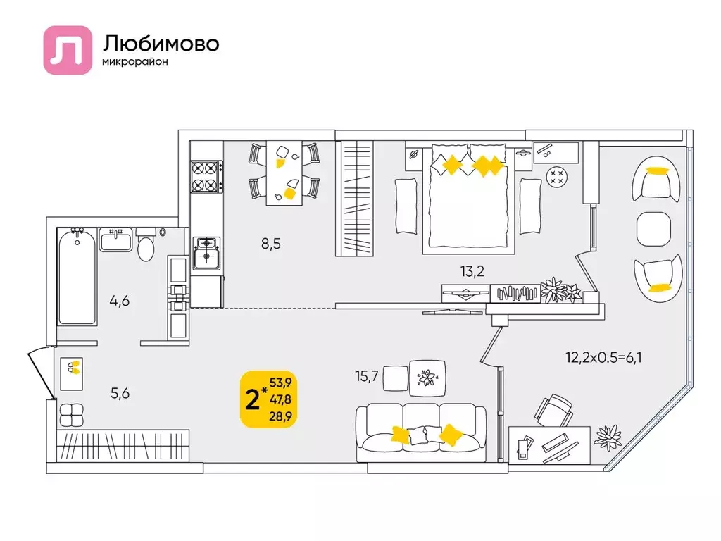 2-к кв. Краснодарский край, Краснодар Любимово мкр,  (53.6 м) - Фото 0