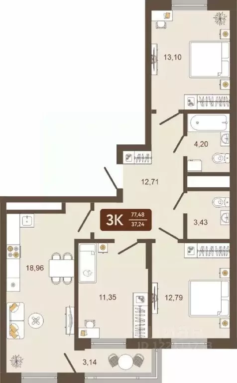 3-к кв. Кемеровская область, Новокузнецк Макеевская ул. (77.48 м) - Фото 0