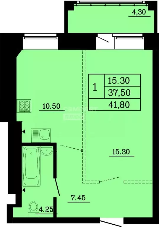 1-комнатная квартира: Омск, улица Малиновского, 16к1 (41.8 м) - Фото 1