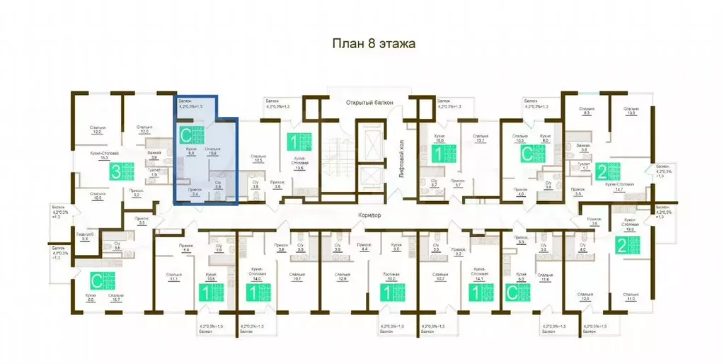 Квартира-студия, 28,2 м, 8/12 эт. - Фото 1