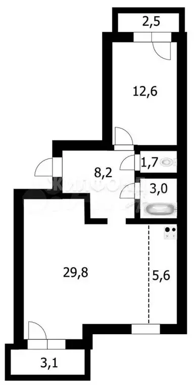 1-к. квартира, 61,1 м, 3/4 эт. - Фото 0