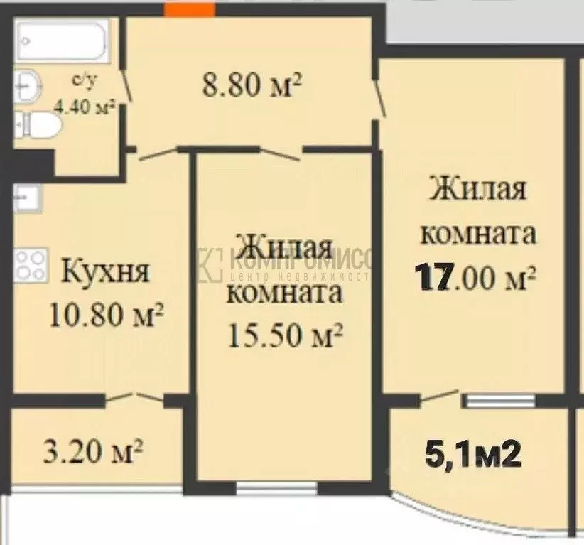 2-к кв. Краснодарский край, Краснодар бул. Адмиралтейский (62.0 м) - Фото 1