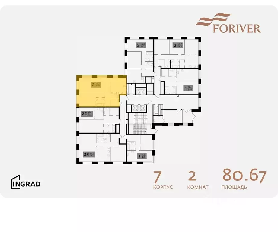 2-к кв. Москва Г мкр, Форивер жилой комплекс, 7 (80.67 м) - Фото 1