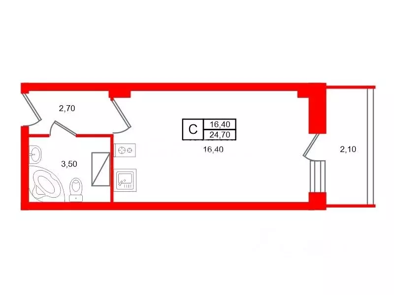 Студия Санкт-Петербург Пулковское ш., 14Е (24.7 м) - Фото 1