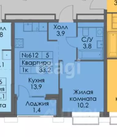 1-к кв. Татарстан, Казань Сиберово жилой комплекс (33.2 м) - Фото 2