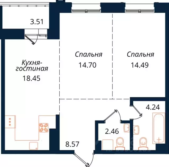 2-к кв. Иркутская область, Иркутск ул. Юрия Левитанского, 16/1 (66.2 ... - Фото 1