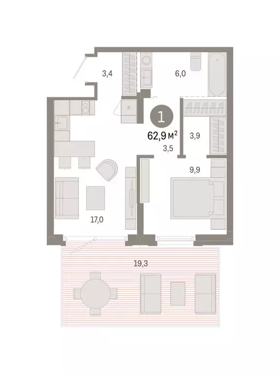 1-комнатная квартира: Омск, Кировский округ (62.9 м) - Фото 2