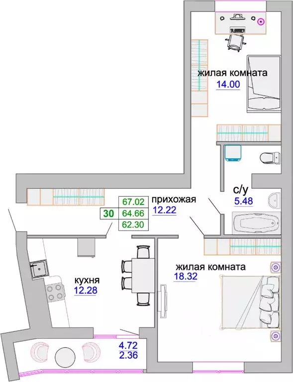 2-к кв. Калининградская область, Зеленоградск ул. Тургенева, 16А (65.5 ... - Фото 0