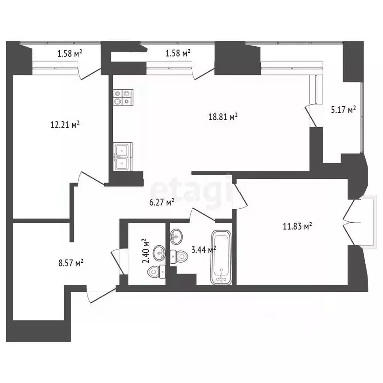2-к кв. Тюменская область, Тюмень ул. Судостроителей, 48 (63.8 м) - Фото 2
