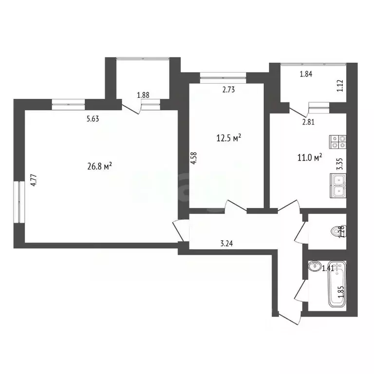 2-к кв. Томская область, Томск ул. Некрасова, 45 (67.2 м) - Фото 2
