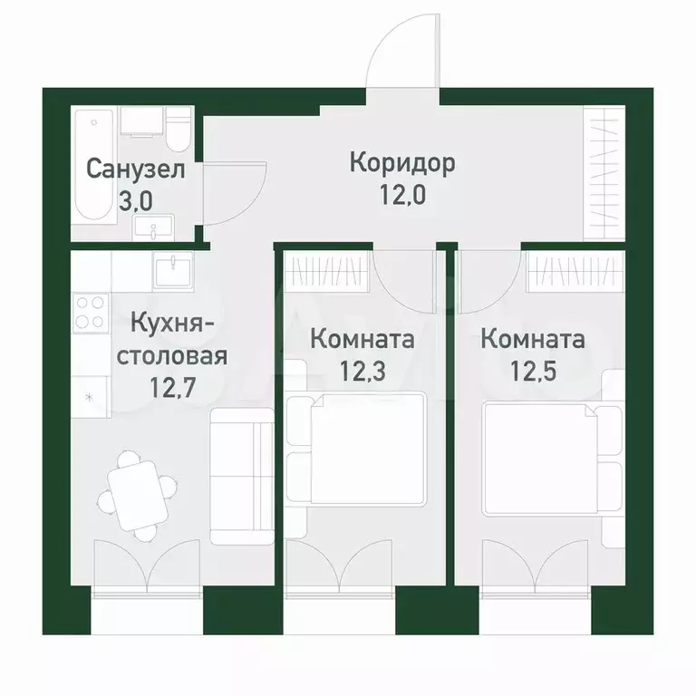 2-к. квартира, 52 м, 2/4 эт. - Фото 0