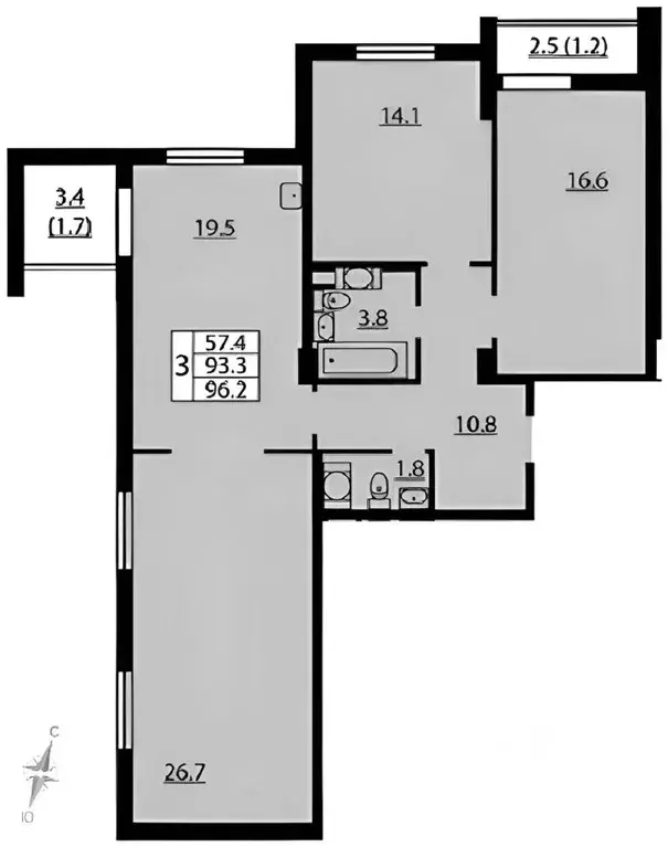 3-к кв. Санкт-Петербург ул. Дыбенко, 2 (98.0 м) - Фото 2
