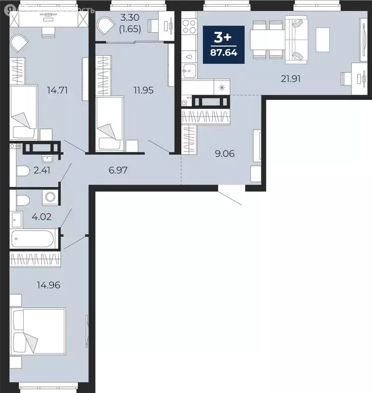 3-комнатная квартира: Тюмень, Камчатская улица, 107к1 (89.29 м) - Фото 1