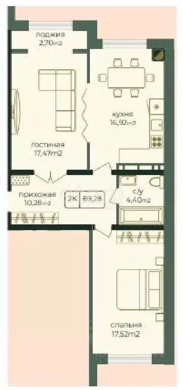 2-к кв. Дагестан, Каспийск просп. Акулиничева (69.29 м) - Фото 1